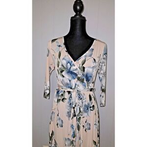 PinkBlush Floral Wrap Maxi Dress Pink Blue Long Sleeve Maternity Friendly Small